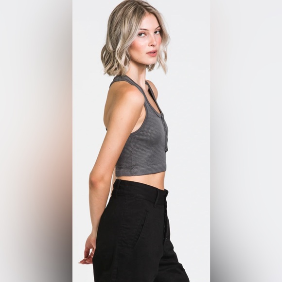 Harlow waffle snap crop top/ bralette, racerback, grey, NWT - Picture 3 of 10